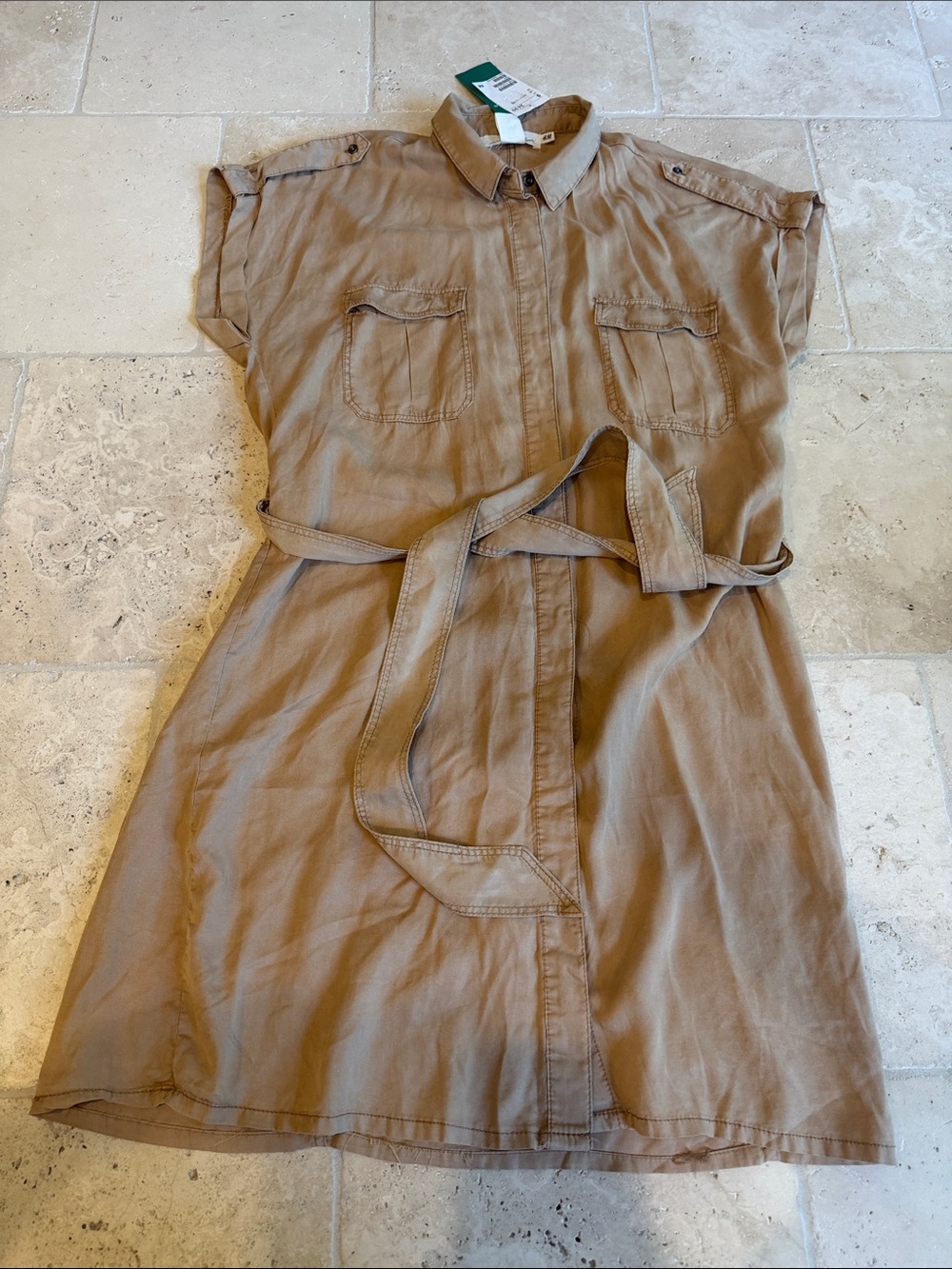 Casual Belted Dress in Taupe